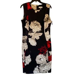 Calvin Klein Black and Red Floral Midi Dress